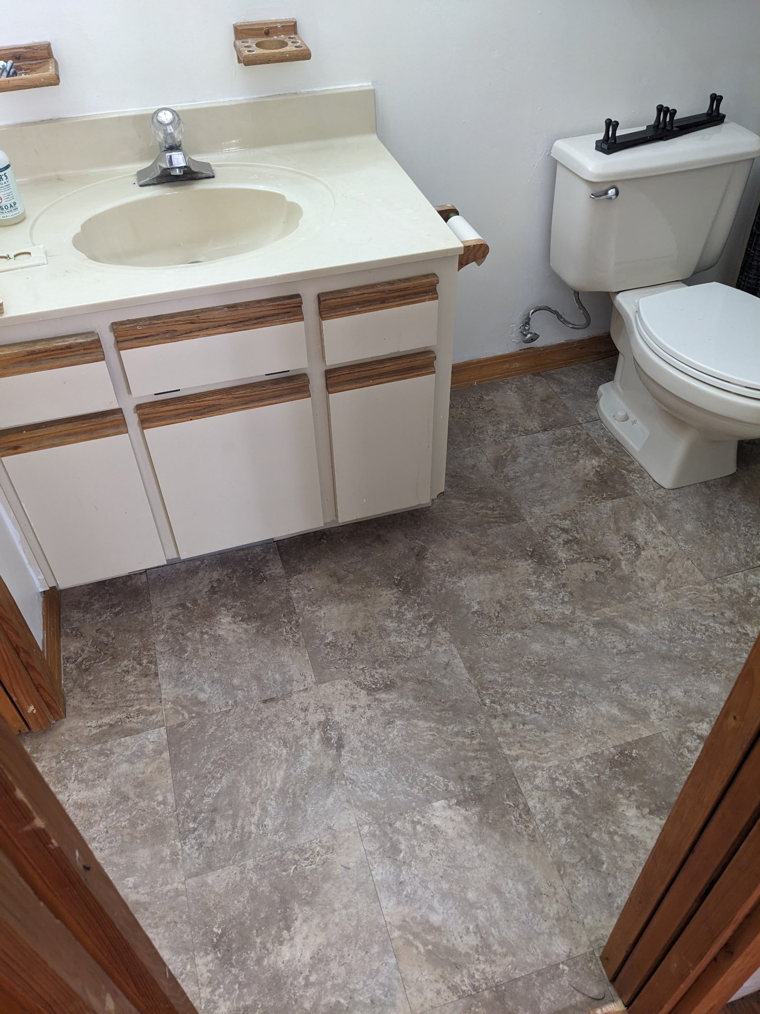 Bathroom with new tile floor