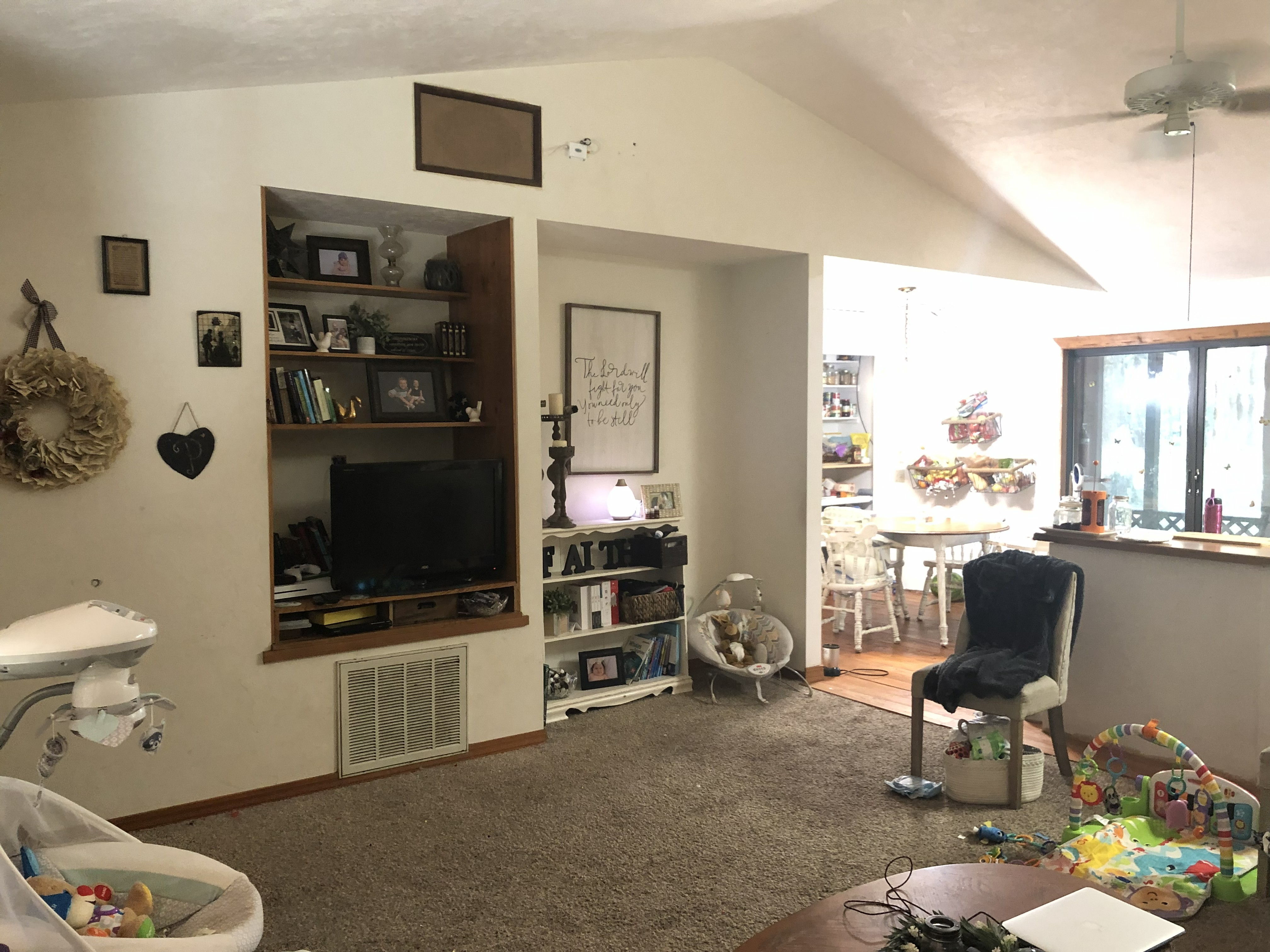 Living room with vaulted ceiling